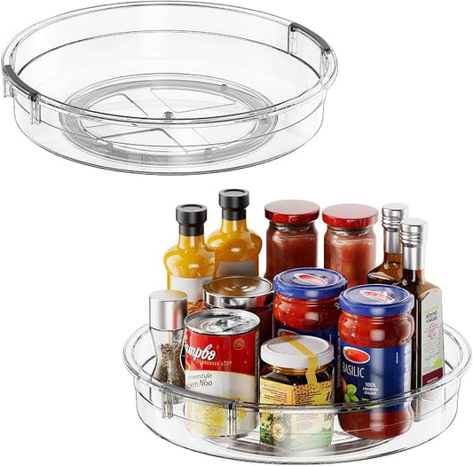 LAMU 2 Pack 12 Inch Lazy Susan Organizer Turntable for Cabinet, with High Edges to Prevent Falling, Large Clear Lazy Susan for Kitchen, Pantry, Refrigerator, Countertop, Table, Bathroom by YourHome-OrganizationHelper