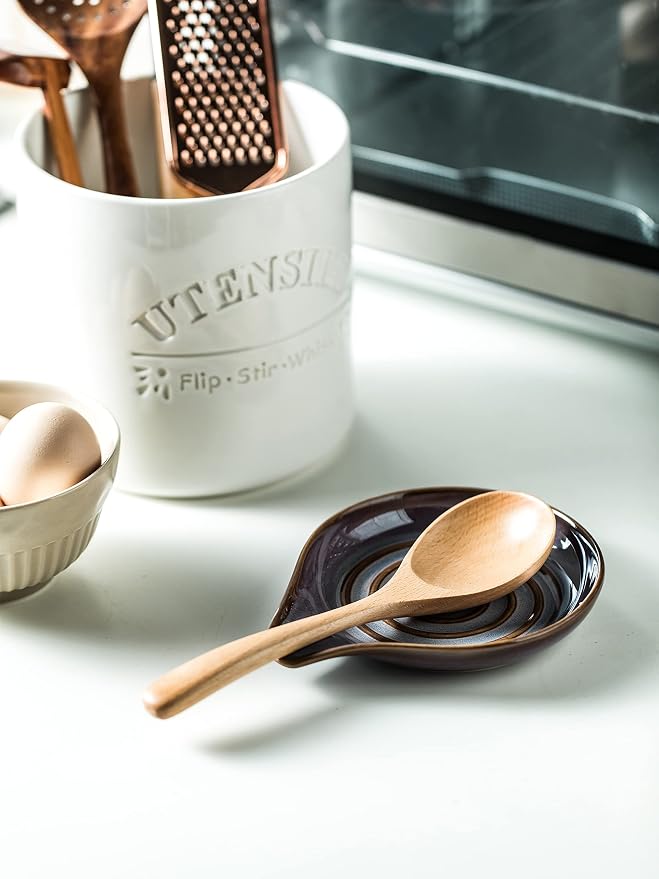 Spoon Rest, Ceramic Spoon Holder with Deep Drip Tray for Stove Top | Cooking Utensil Holder for Counter, with Handle for Easy Hold | Coffee Spoon Rest, Heat-Resistant Dishwasher Safe, Purple - Image 6