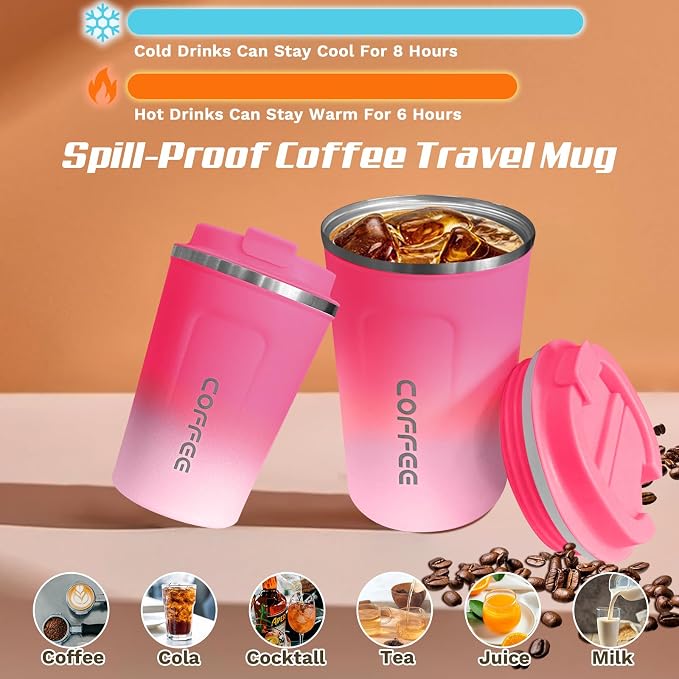 SPLMIFA Travel Coffee Mugs Leak-Proof, Reusable Coffee Cups with Lids, Stainless Steel Vacuum Insulated Coffee Tumblers, Thermal Insulation Cups for Men & Women Hot & Cold Drinks(2nd-Red White, 12OZ) - Image 2