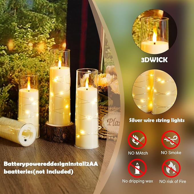 Sasigeiaa Flameless Candles with Embedded Star String - Battery Operated LED Candles, with Remote,12 Ivory Flickering Candles for Christmas, Weddings, Home Decor & Party,(D 2.3"×H 5" 6" 7") - Image 2