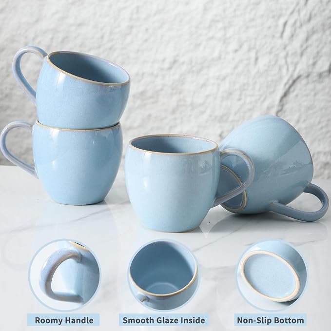 Coffee Mugs Set of 4, Stoneware 16 Oz Coffee Mugs for Cappuccino Latte Cocoa and Tea, Ceramic Coffee Cups with Handle,Sky Bule Mugs for Housewarming Gifts, Microwave and Dishwasher Safe - Image 5
