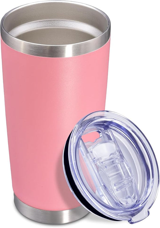 20oz Tumbler Insulated Coffee Tumblers with Lid Stainless Steel Pink 1P | 20 oz Tumblers Double Wall Insulated Vacuum 20oz Coffee Mug Leak Proof Tumblers with Lid Powder Coated - Pink 1 Pack by AEPDTD