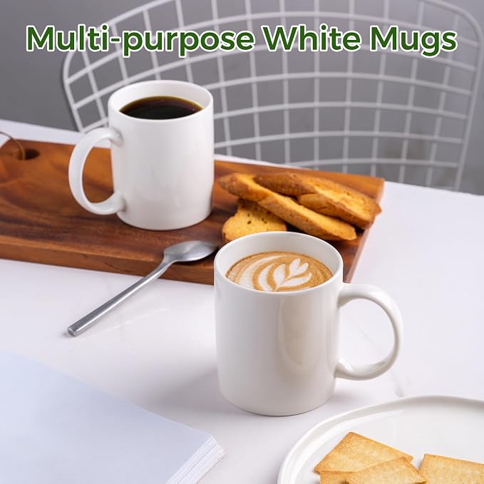 GBhome 12 OZ Off White Coffee Mugs, Ceramic Bulk Coffee Mugs with Large Handle for Man, Woman, Light Weight Coffee Mugs Set of 6 for Latte/Cappuccino/Cocoa/Milk, Dishwasher & Microwave Safe - Image 4