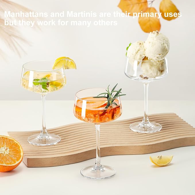 Amyoole Martini Glasses Set of 6, 8 oz Premium Crystal Coupe Glasses | Hand Blown Champagne Drinkware with 6 Cocktail Picks, Clear Cocktail Glasses for Bar, Parties, Espresso, Martinis, Margaritas - Image 6