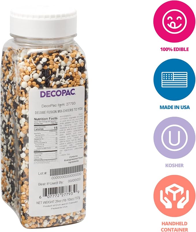 DecoPac Cheers To You Fusion Mix Sprinkles, 26oz, Shaped Candy Sprinkles in Handheld Container, Edible Decorations For Celebration Cakes, Cupcakes, Cookies and Donuts - Image 2