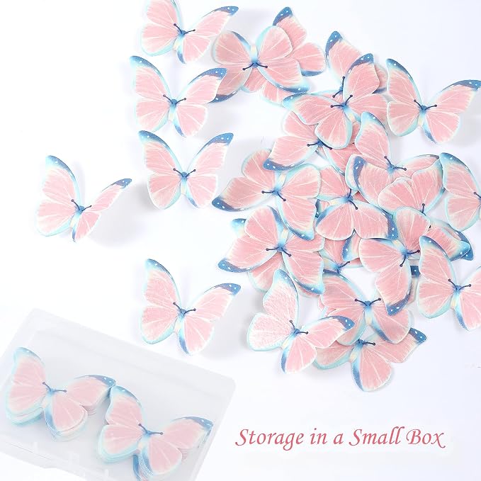YOcity 48Pcs Edible Butterflies Cake Toppers - Wafer Paper Cupcake Decorations for Wedding, Birthday Party - BLUE - Image 3
