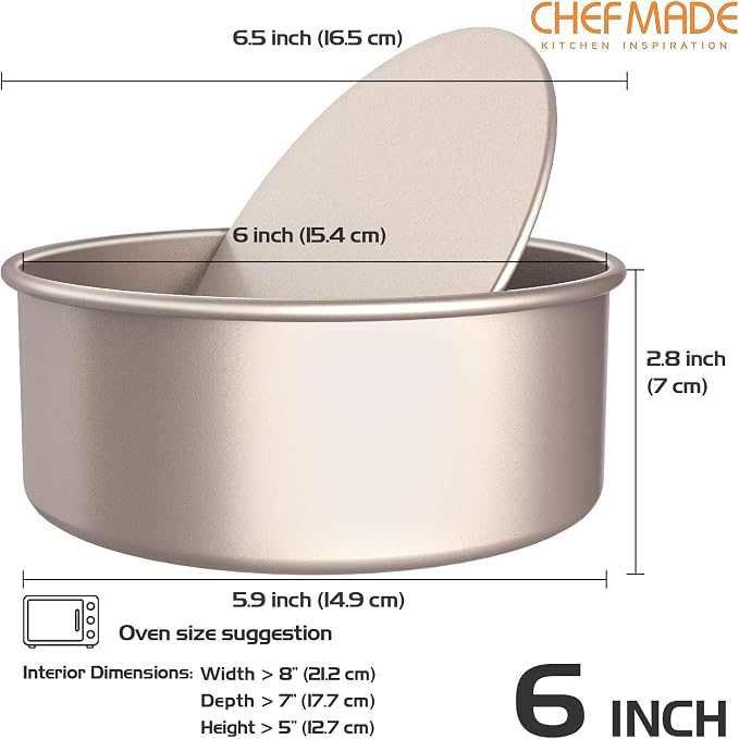 CHEFMADE Round Cake Pan, 6-Inch with Removable Loose Bottom | Nonstick carbon steel round baking pan, easy cleanup. Ideal for chiffon, angel food, and sponge cakes (Champagne Gold) - Image 2