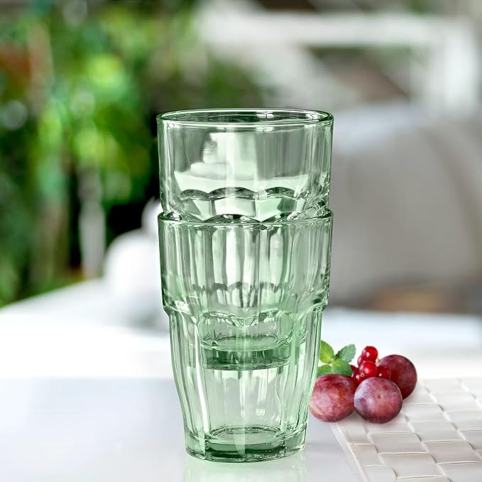 Bormioli Rocco Rock Bar 12.5 oz. Long Drink Stackable Tempered Beverage Glasses for Cold Drinks, Water, and Cocktails, Set of 6, Mint Green - Image 8