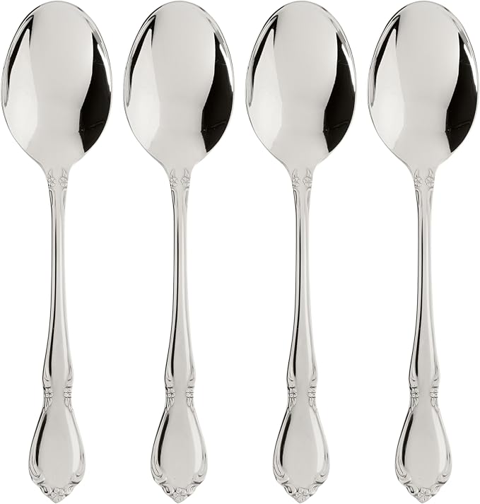 Oneida Silverware, Chateau Fine Flatware Dinner Spoons, Service For 4, Dishwasher Safe, 18/10 Stainless Steel, Rust Resistant, Home and Kitchen Utensils, Dinner Spoon (Silver, 4 Piece) by Oneida