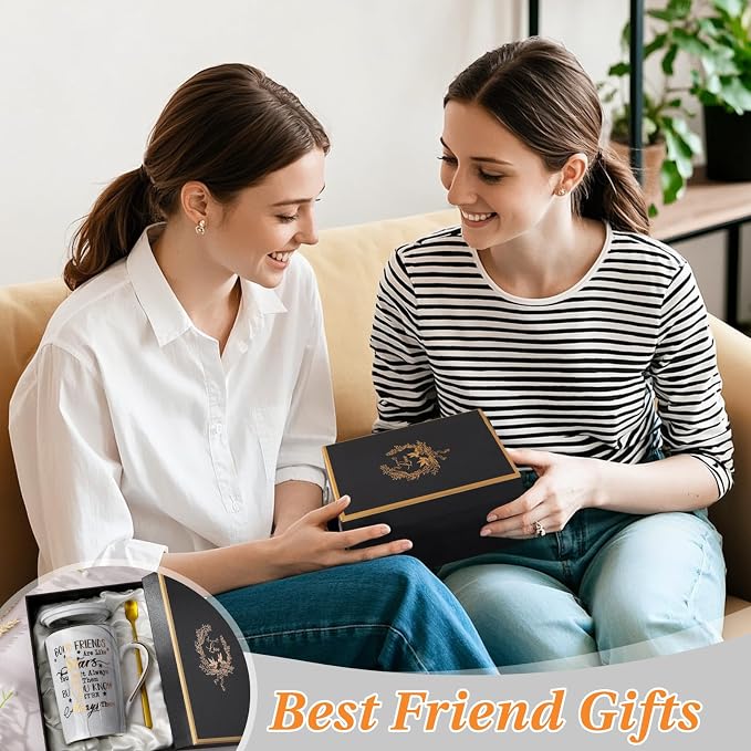 Best Friend Birthday Gifts for Women, Friendship Gifts for Women, 14 Oz Mug | Grey Ceramic Marble Coffee Mug with Spoon, Lid, Card, Gift Box, Perfect Birthday Present for Her, Friend, BFF, Bestie, Sister - Image 6
