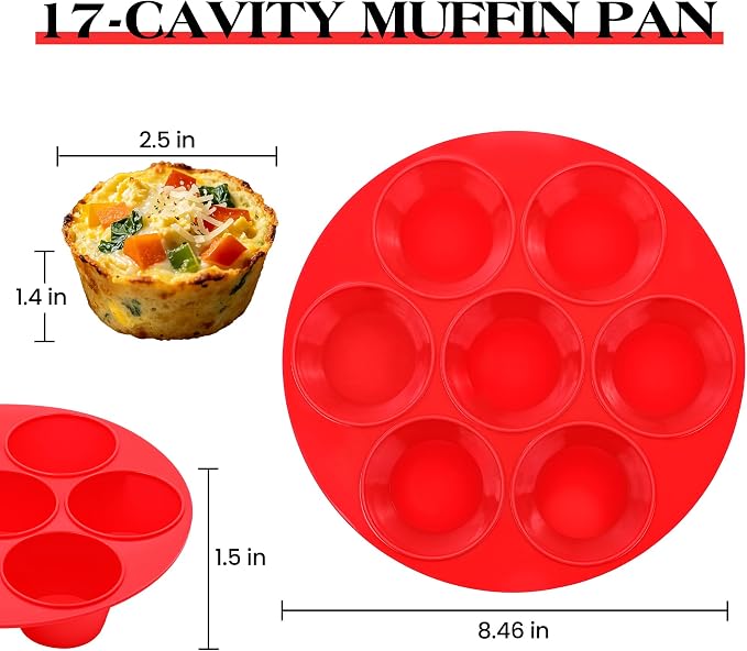 CAKETIME Silicone Muffin Pan for Air Fryer Oven, Nonstick 7-Cup Red | Food-Grade, For Egg Bites, Muffins, Cupcakes, Mini Quiche, 1 Pack - Image 6