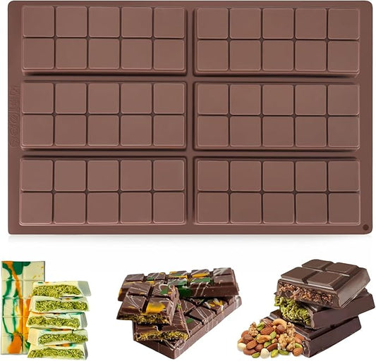 Chocolate Bar Mold, Non-Stick Silicone Chocolate Molds for Stuffed Bar, Food Grade Square Candy Bar Molds for Dubai Pistachio Rod, Snacks, Candies, Desserts (10 Snap)