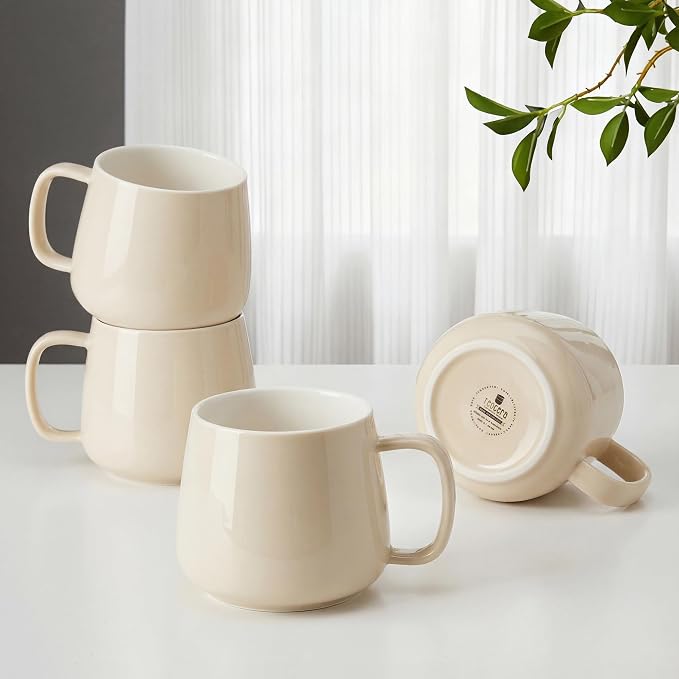 Teocera Coffee Mugs Set of 4-12oz Chip-Resistant Ceramic Cups with Ergonomic Handle | Dishwasher & Microwave Safe Cream Mugs | Keeps Beverage Hot, Perfect for Family Kitchen & Holiday Gifts by Teocera
