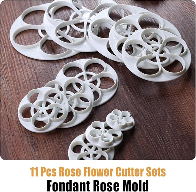 KALAIEN 11pcs set Rose Flower Cutters Set Sugar Paste Baking Mould Cookie Pastry Plunger Cutter Kitchen Tool