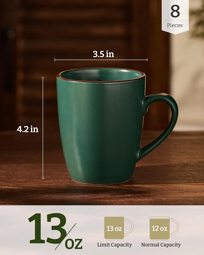 famiware Venus Coffee Mugs for 8, 13 oz Mug Set, Dringking Cup with Handle for Coffee, Tea, Cocoa, Milk, Dark Green - Image 4