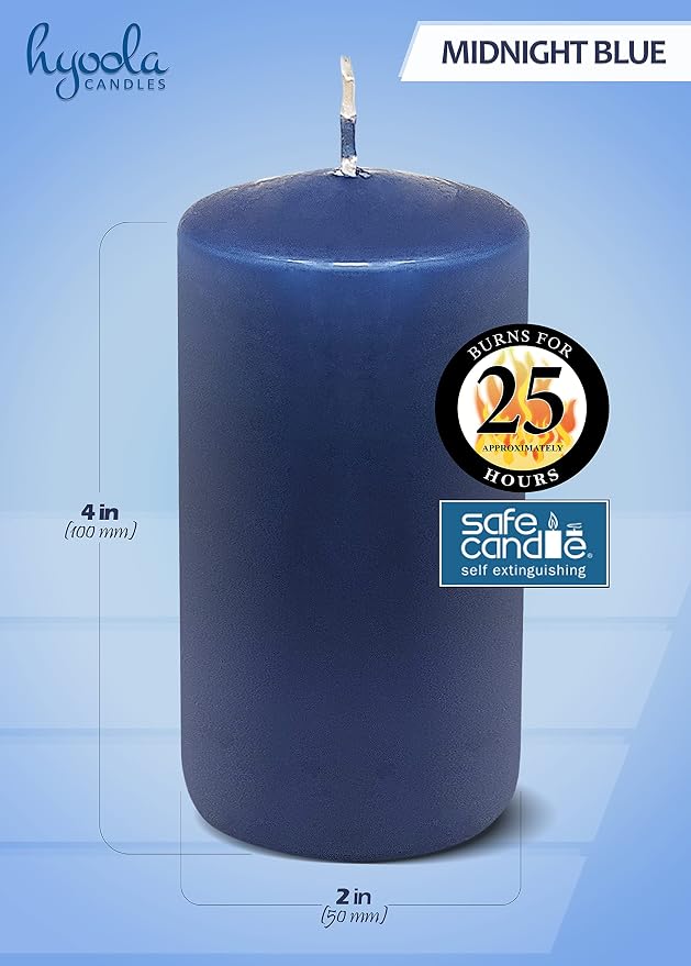 Hyoola Midnight Blue Pillar Candles 2x4 Inch - 4 Pack Unscented Pillar Candles - European Made - Image 3