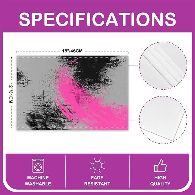 Feelyou Hot Pink Grey Black Placemats Set of 4 18"x12" Kids Abstract Placemat for Kitchen Dining Table Decor Indoor Outdoor for Boys Geometric Table Place Mats, Modern Art Luxury - Image 4