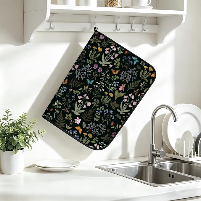 Forest Aesthetics Dish Drying Mat for Kitchen Counter Coffee Bar 18x24 in | Decorative Non Slip Absorbent Kitchen Dishes Drainer Mat, with Anti-slip Rubber Backing & Hanging Loop, for Sink, Home Gift - Image 5