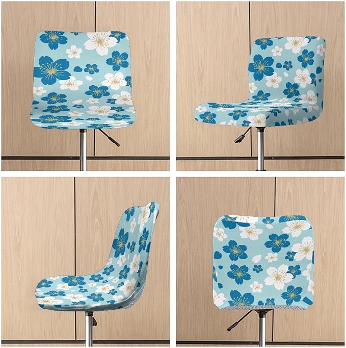 Blue Cherry Blossom Set of 2 Bar Stools Slipcovers, Height Counter Bar Stool Protector Non Slip Swivel Seat Covers Adjustable Stool Chair for Home Kitchen Cafe Furniture - Image 6