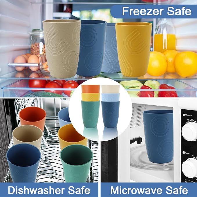 Wheat Straw Cups 16 OZ, Plastic Drinking Glasses, Drinking Cup, Unbreakable Kitchen Cups Sets of 6, Microwave & Dishwasher Safe Water Glasses, Reusable Plastic Cup for Party (Multicolor) - Image 5