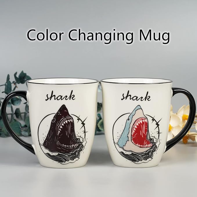 Shark Heat Changing Coffee Mug Cool Color Changing Mug Ceramic Coffee Mug Gifts for Men Women Black and White - Image 4