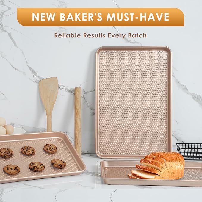 Baking Sheet Pan Set of 3, Nonstick Carbon Steel Cookie Sheets with Texture | Commercial Half/Quarter/Jelly Roll Pans Replacement Toaster Oven Tray, Heavy Duty & Easy Clean - Image 7