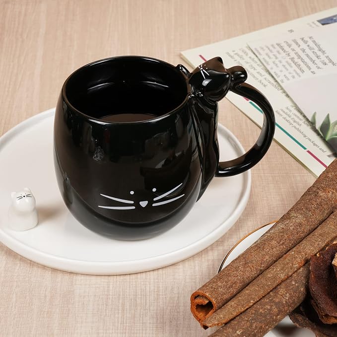 Koolkatkoo Black Cat Coffee Mug | Ceramic Tea Cup, Sculpted Cat Handle, Meow Design, Gifts for Cat Lovers, Women, Men - Image 6