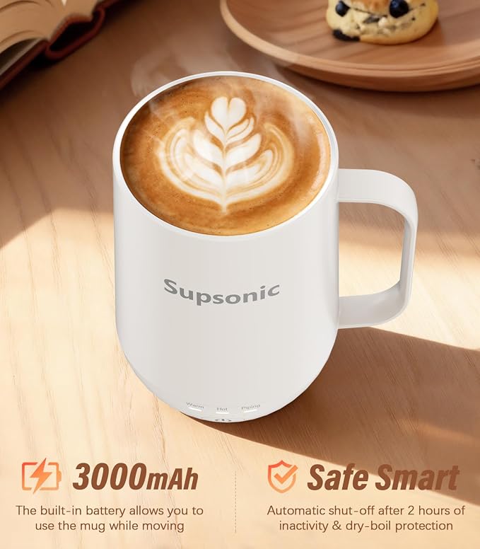 Supsonic - 16oz Self Heating Coffee Mug, Smart Heated Coffee Mug Faster Direct-Contact Heating Up to 149°F, Coffee Mug Warmer Set with Auto Shut-Off - Gifts for Men Women | S2 - Image 3