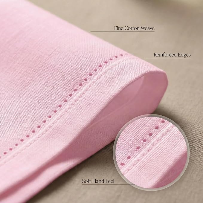 Urban Villa Hemstitch Cloth Dinner Napkins Cotton 20”x20” (Set of 12)-Pink - Image 5