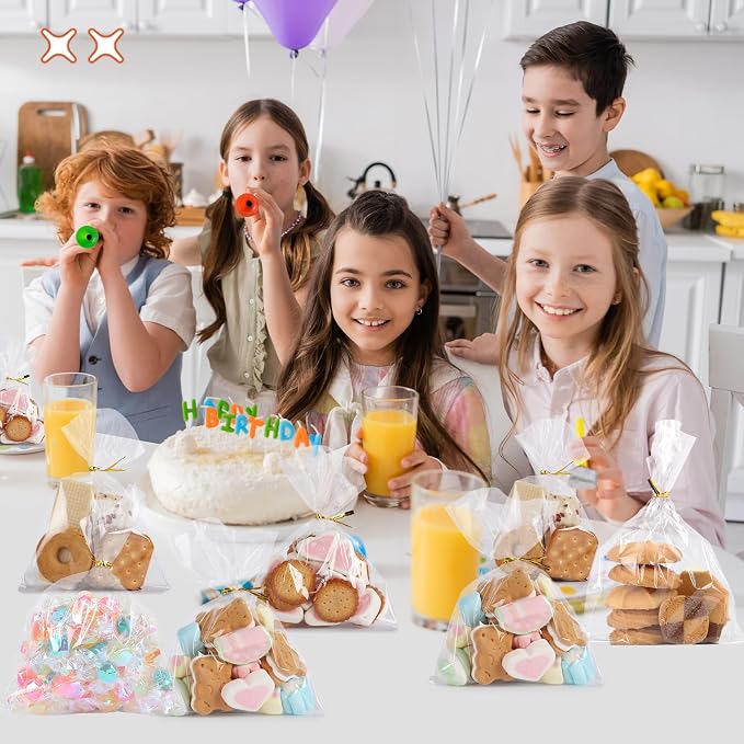 SUREHOME Cellophane Treat Bags 5x7 In 100 Pcs Individual Cookie Bags Small Plastic Clear Gift Bag with Ties for Gift Giving Birthday Party Favors Candy Snack Dessert Baked Goods Packaging - Image 5