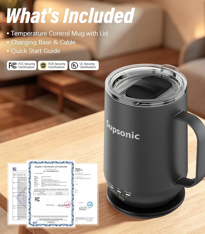 Supsonic - 16oz Self Heating Coffee Mug, Smart Heated Coffee Mug Faster Direct-Contact Heating Up to 149°F, Coffee Mug Warmer Set with Auto Shut-Off - Gifts for Men Women | S2 - Image 8