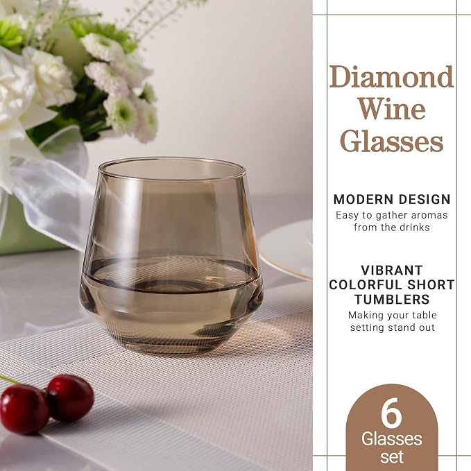 Stemless Wine Glasses Set 6【Smokey Sand Wine Glasses Stemless】 Gray Short Tumbler【14oz】 Gray Glassware for Wine or Soft Drinks,Unique Wine Gifts for Valentines Day - Image 2