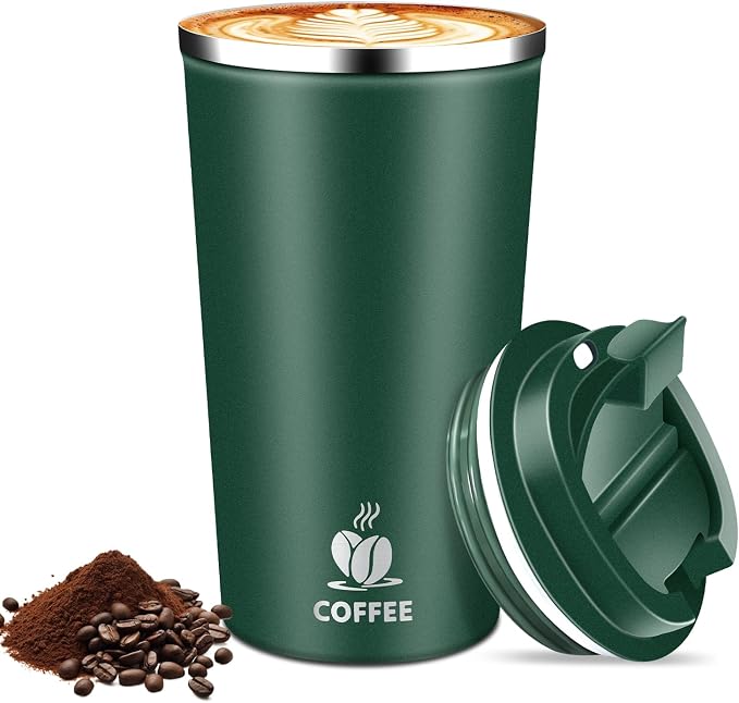 17oz Insulated Travel Coffee Mug with Flip Lid – Leakproof Stainless Steel Insulated Coffee Tumblers, Reuable Coffee Cup for Hot & Cold Drinks, Perfect for Camping & On-the-Go by Hwawhin