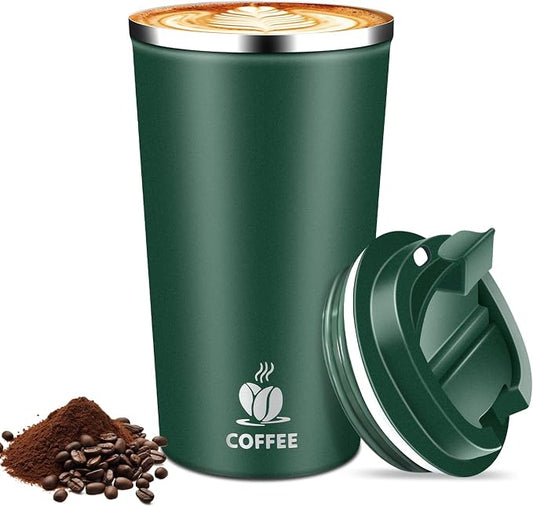 17oz Insulated Travel Coffee Mug with Flip Lid – Leakproof Stainless Steel Insulated Coffee Tumblers, Reuable Coffee Cup for Hot & Cold Drinks, Perfect for Camping & On-the-Go by Hwawhin