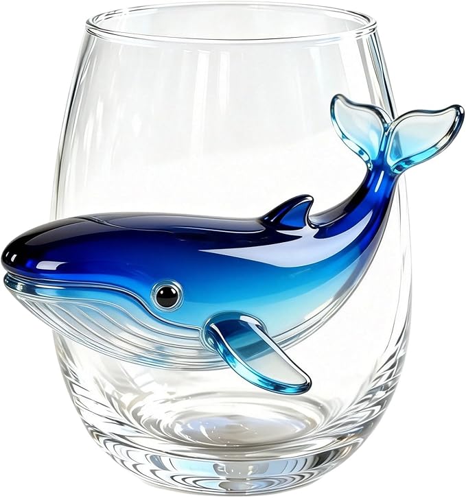 Artisanal Blue Ringed Glassware Octopuses Stemless Wine Glasses Marine Animal Bar Glass Coastal Home For Lovers (Clear4, A) by Unknown