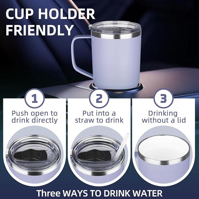 20 oz Insulated Coffee Mug with Ceramic Coating, Stainless Steel Travel Mug Tumbler with Handle Lid and Straw, Double Wall Leak-Proof Coffee Travel Mug Keeps Drink Hot and Cold (Light Purple) - Image 6