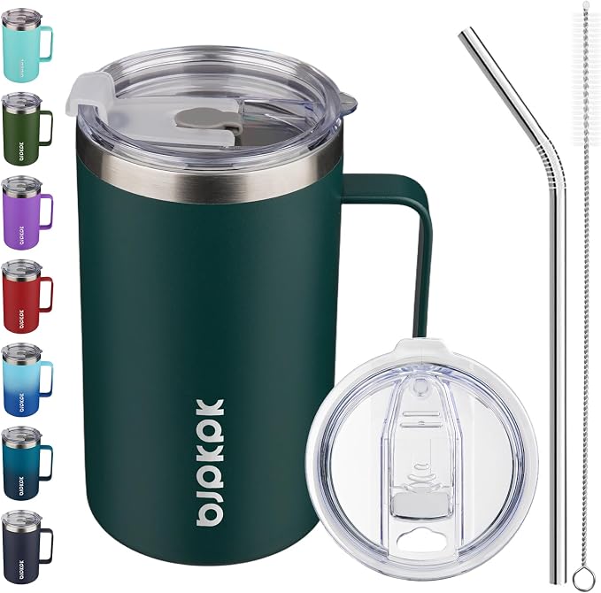 BJPKPK 25oz Insulated Coffee Mug with Handle, Stainless Steel Travel Mug | Keeps Drinks Hot & Cold, Double Wall Vacuum, 2 Lids Included, BPA-Free Coffee Tumbler for Home, Office & Travel by BJPKPK