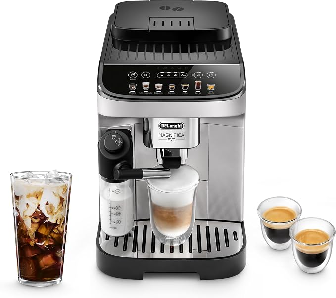 De'Longhi Magnifica Evo Automatic Espresso Machine, Milk Frother, Silver | #1 Worldwide Espresso Machine Maker, 7 One-Touch Recipes, Frother, Built-In Grinder, Craft Personalized Signature Drink by Unknown