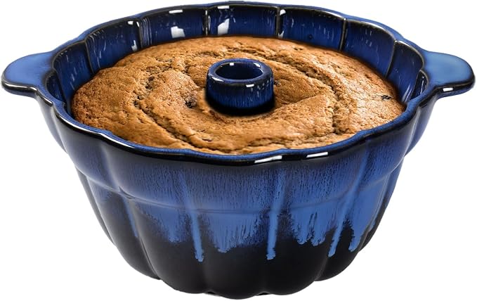 Emeril Lagasse Fluted Cake Pan Stoneware 9.5 in – Pound Cake Baking Pan, Perfect for Baking Delicious Cakes! (Dark Blue) by EmerilLagasse