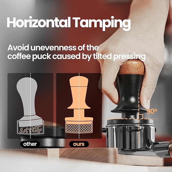 MHW-3BOMBER 58mm Coffee Tamper, Wooden Espresso Tamper Tool with 2 Spring Loaded, Auto-rebound, Auto-Leveling Tamper without Tilting, 58.35mm Stainless Steel Base, T7124