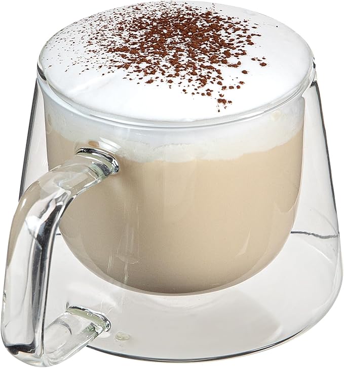 Restaurantware-Forma Professional 6.8 Ounce Double Wall Coffee Mugs, 2 Insulated Coffee Mugs With Handle - Dishwashable, Reusable, Clear Glass Beverage Cups, Freezable, For Hot Or Cold Beverages