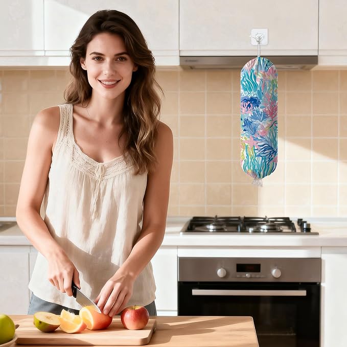 Plastic Bag Holder Dispenser, Plants Plastic Grocery Bag Organizer & Wall Mount Paper Trash Bag Saver Storage for Kitchen Home Pantry Decor, Shopping Bags Storage Dispenser - Image 9