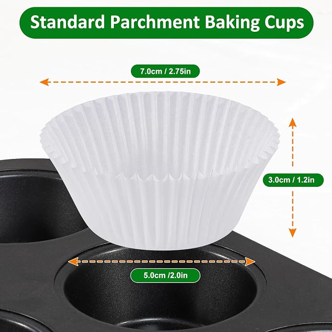 Caperci 225pcs Parchment Paper Cupcake Liners - White Standard Muffin Baking Cups Cupcake Wrappers with Excellent Greaseproof & Non-Stick, No Smell, Food Grade (White) - Image 5