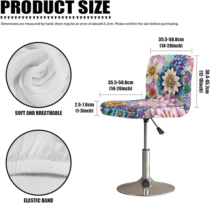 2 Pcs Bar Stool Covers Dining Chair Replacement Cover with Elastic Band Non-Slip Bottom for Barstool Padded Chair Slipcover,Bohemian Flower - Image 7