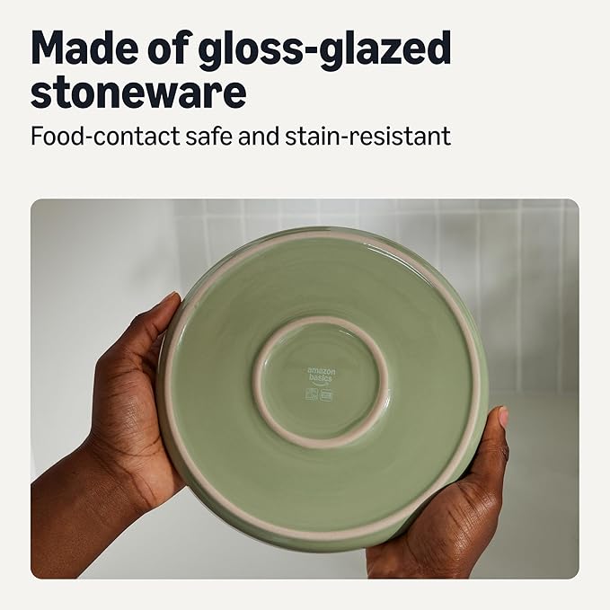 Amazon Basics Glazed Stoneware Salad Plates, Ceramic 4-Piece Set, Microwave and Dishwasher-Safe, 8.3 in., Olive - Image 3