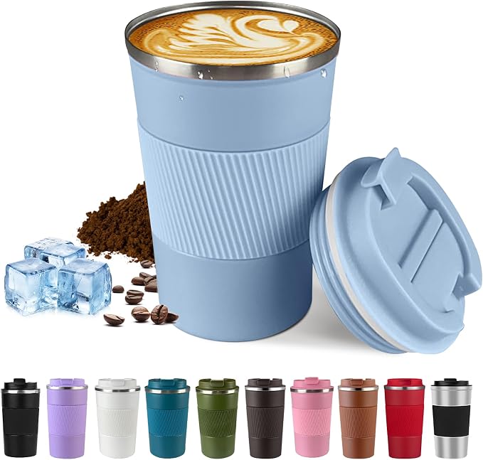 Vacuum Insulated Stainless Steel Travel Coffee Mug,Leak Proof Cup with Lid | 304 stainless steel mug with vacuum insulation, leak proof lid, silicone grip and car cup holder friendly design by SPLMIFA