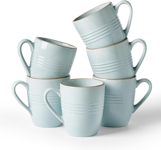 famiware Jupiter Coffee Mugs Set of 6, 13oz Coffee Mug, Microwave and Dishwasher Safe, Coffee Cups with Handle for Coffee, Tea, Cocoa, Milk, Light Blue by Famiware