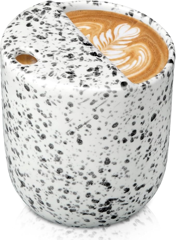 Ceramic Coffee Mug with Sip Hole 10 oz Speckled Pattern Coffee Cup Retro Hand Painted Ceramic Tea Travel Mug Cappuccino Latte Cup for Kitchen Dining Travel, Microwave & Dishwasher Safe by Ferrochef