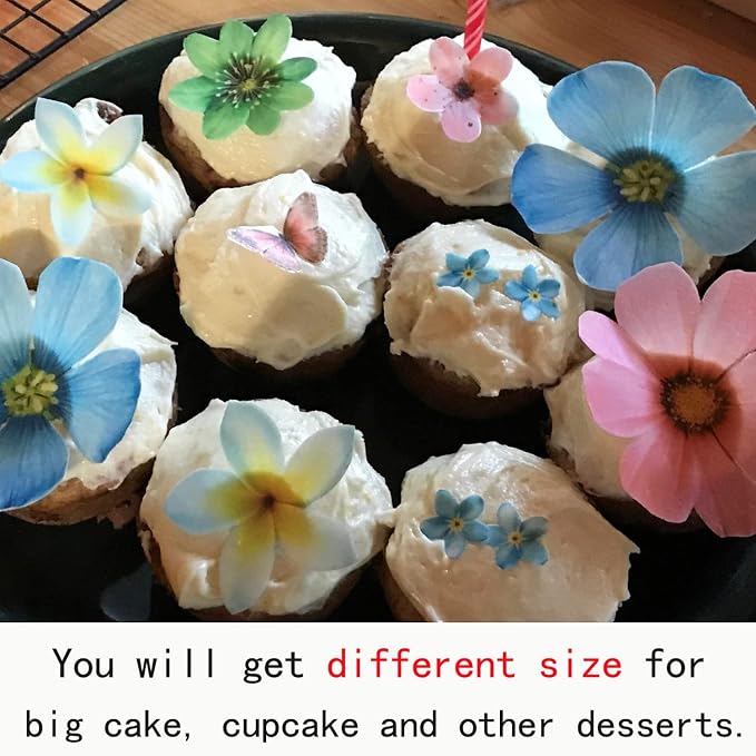 Set of 27 Edible Flowers & Butterflies Cupcake Toppers Wedding Cake Party Food Decoration Mixed Size & Colour - Image 3