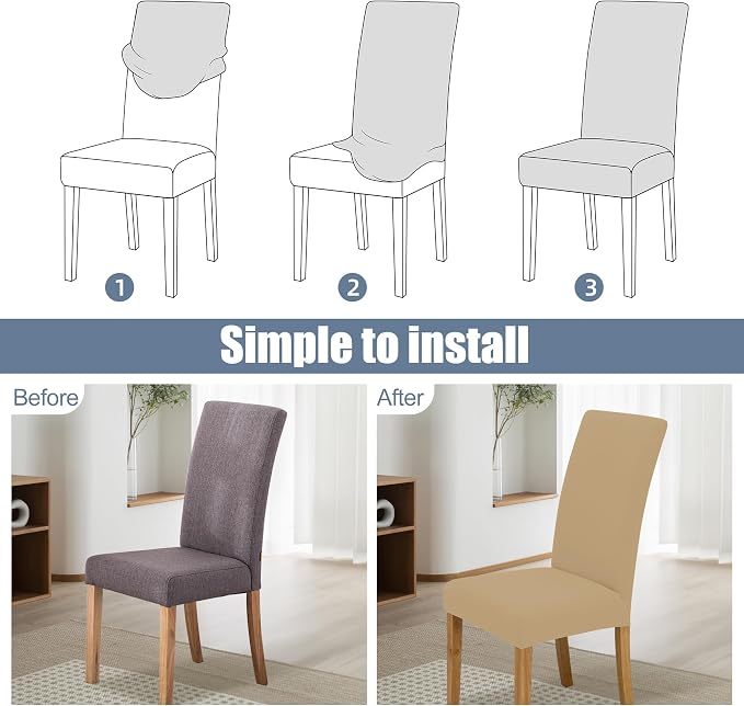 Dining Chair Covers, Stretch Seat Covers, Washable Furniture Protector | Washable, Stretch Fit, Soft, Non Slip, Dining Chair Covers, Seat Protector, Furniture Protector - Image 4